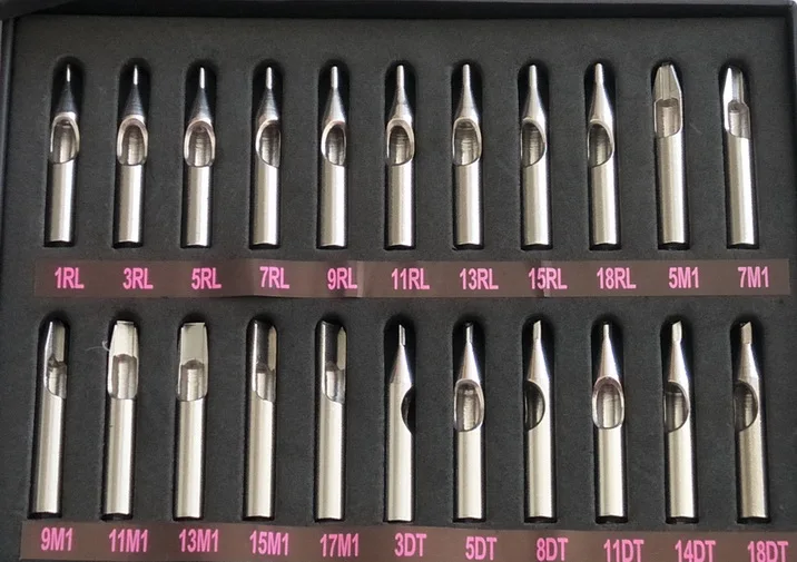 

Pro 22 Pcs Sizes Lot 304 Stainless Steel Tattoo Nozzle Tips Set Kit gift box set
