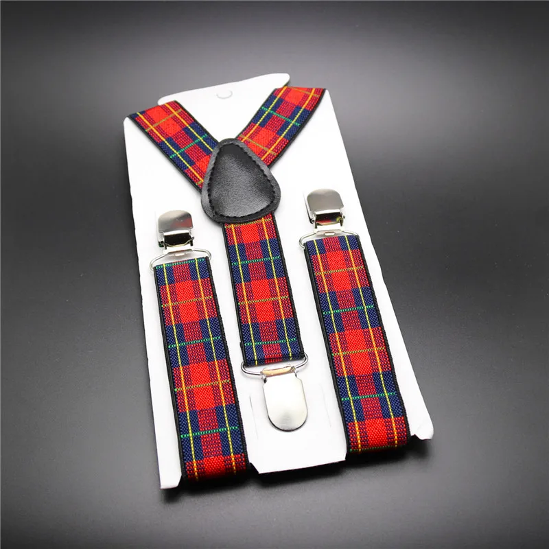 Children Red Plaid Style Suspenders Baby Boys Girls Suspenders Clip on