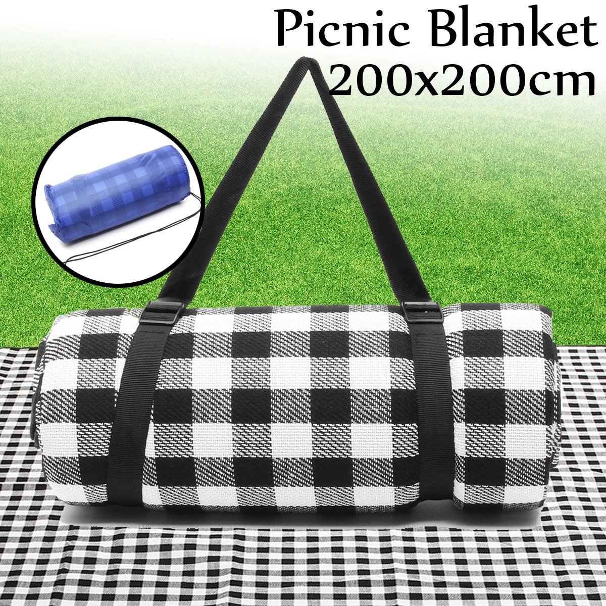 

200X200cm Large Picnic Blanket Waterproof Rug Mat Baby Mat Foldable Outdoor Portable Camping Beach Mattress Black