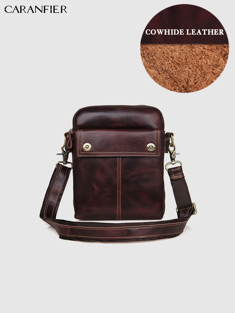 

CARANFIER Mens Crossbody Bags Genuine Cowhide Leather Multifunction Shoulder Handbag Vintage Solid Color Male Messenger Bags