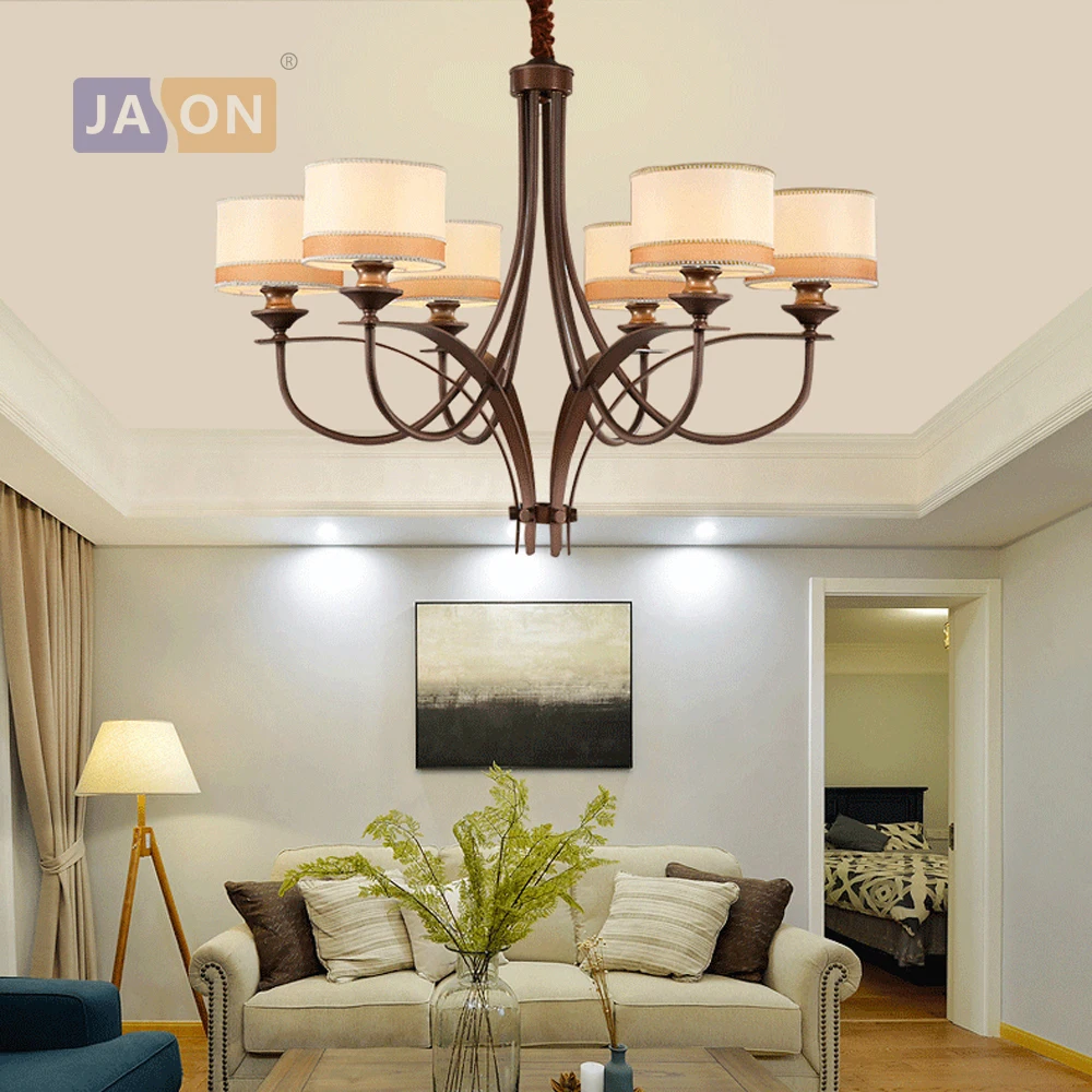 

led e14 American Iron Fabric Chandelier Lighting Lamparas De Techo Suspension Luminaire Lampen For Foyer Bedroom