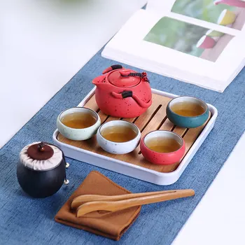

Colorful one pot and four cups travel kungfu tea set ceramic tea set outdoor portable companion gift can be customized logo