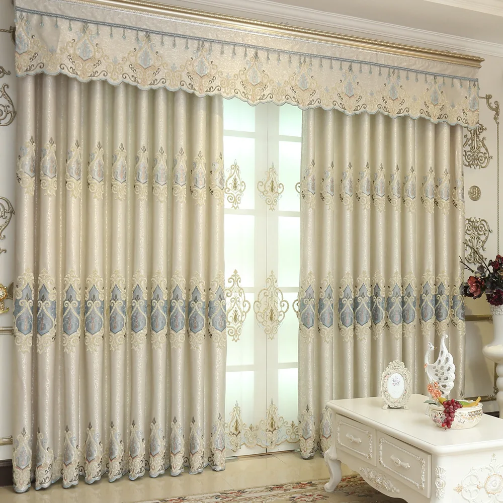 

FYFUYOUFY high quality European style embroidered curtain chenille soft feel curtain living room Shading cloth curtain tulle