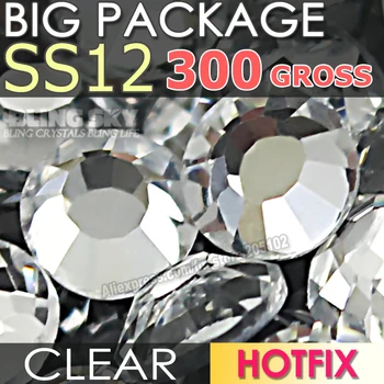

Big Package 300Gross SS12 Clear HotFix Rhinestones crystal for DIY garment FlatBack DMC strass heat Iron glitters stones