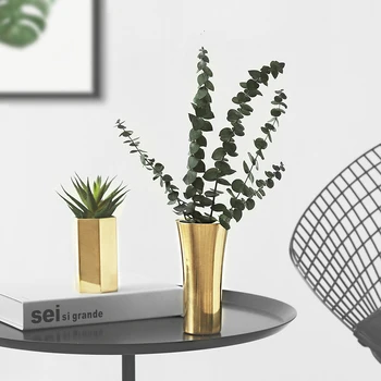 

Gold Flower Pots Planters Decorative Flower Vases Sample Room Decor Wedding Party Saloon Luxury Vase Gift