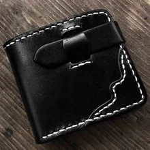 Ручной работы из натуральной кожи растительного дубления двойной мужской кошелек черный