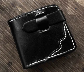 

Handmade Genuine Vegetable Tanned Leather Bifold Men's Wallet Black