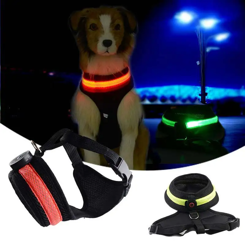 LED Dog Collar Harness Flashing Light Puppy Training Walking Safety