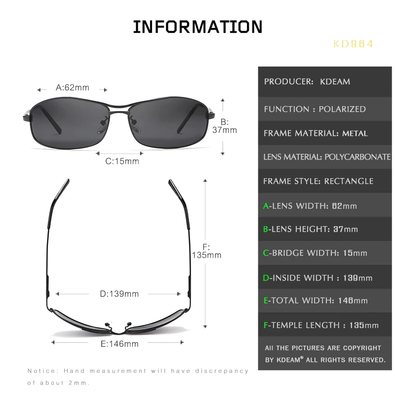 KDEAM спортивные Модные поляризованные солнцезащитные очки Для мужчин прямоугольные анти-блики очки для вождения, рыбной ловли, Gafas UV400 с жестким корпусом KD964