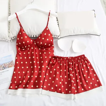 

Pizama Damska Bawelna Pyjamas Women Pigiami Donna Nightgown Polka Dot Nightwear Sleepwear Four Seasons Present for Girlfriend