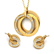Новое поступление круглое Кристальное ожерелье с серьгами наборы, ювелирные наборы из нержавеющей стали