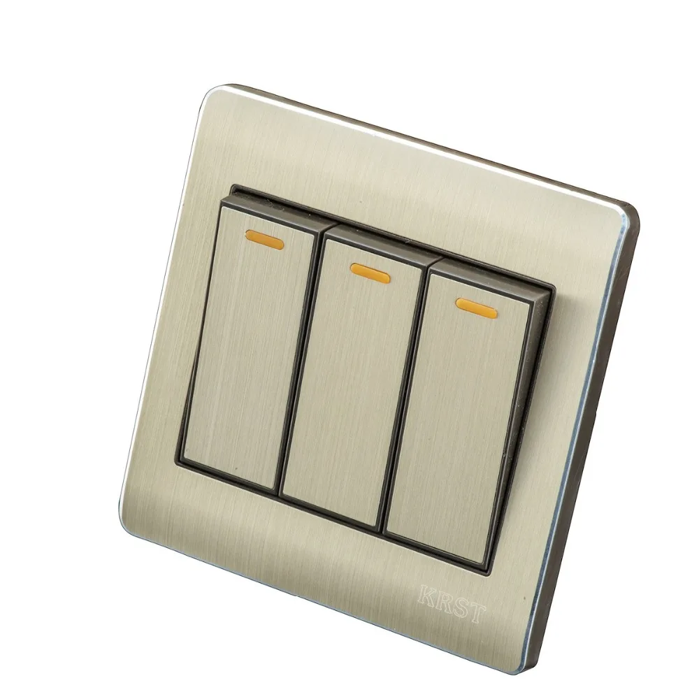 

Home Wall Switch Socket, 86 Type Concealed Gold, Three Open Single-Control Switch Panel, 10A PC110-250V