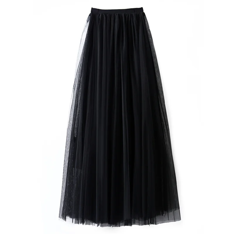 Новая длинная юбка из тюля, юбка-пачка, женская повседневная юбка до середины икры 70-90 см, женские юбки 8SK009 - Цвет: Черный