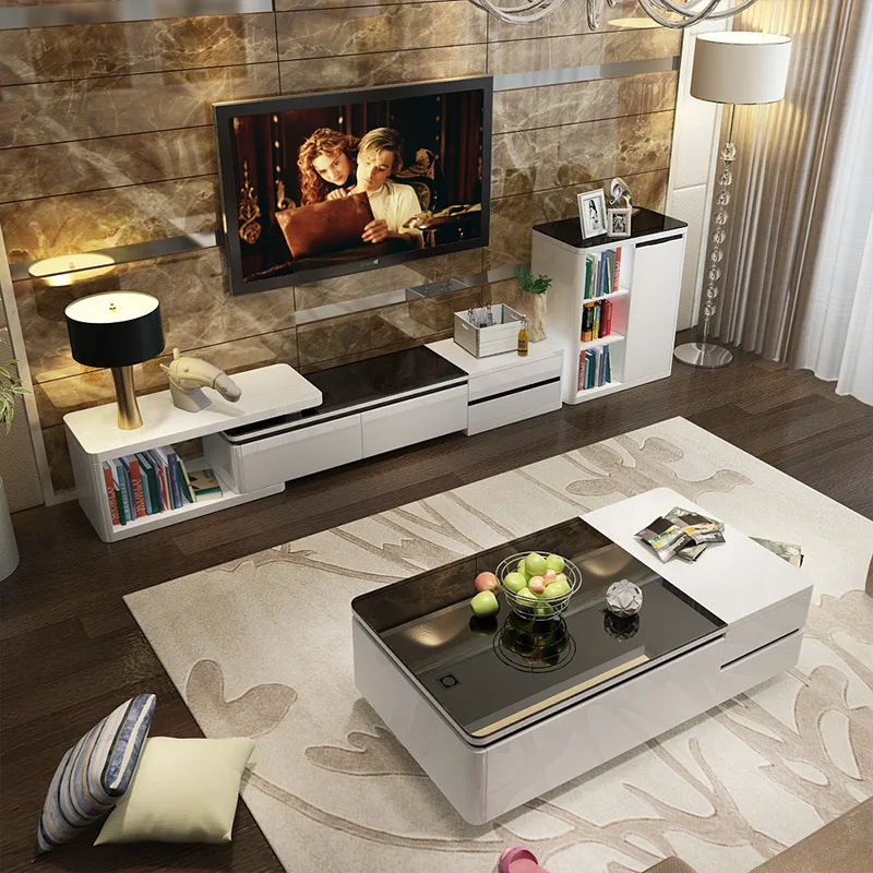 US $454.40 fashionable white black color  tempered glasss tea table with 4 drawers