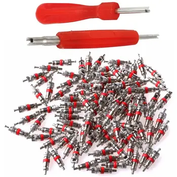 

Tire Repair Tool Set - 2 in 1 Set Dual Single Head Valve Core Remover and 100 Pieces Car Truck Replacement Tire Tyre Valve Ste