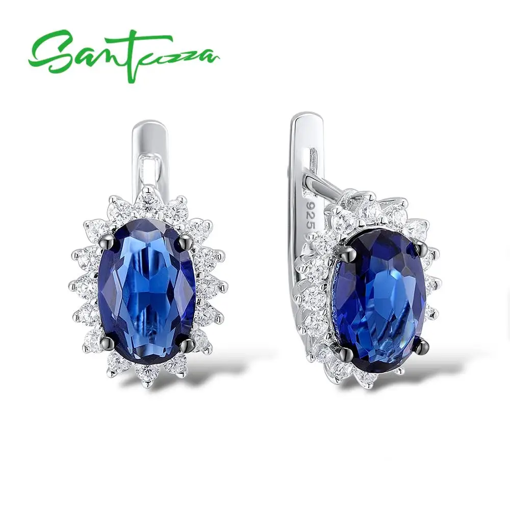 Goedkoop Santuzza Zilveren Stud Oorbellen Voor Vrouwen Blauwe Steen Wit Zirconia Dames Pure 925 Sterling Silver Party Mode sieraden