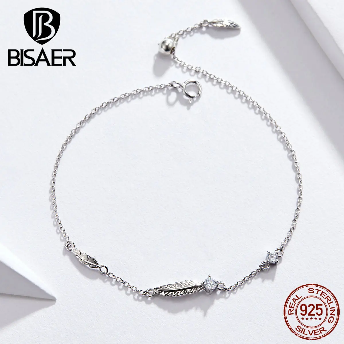 BISAER, 925 пробы, серебряная цепочка, женские браслеты, винтажные перья, серебряные браслеты, застежка-лобстер, серебряные ювелирные изделия ECB133