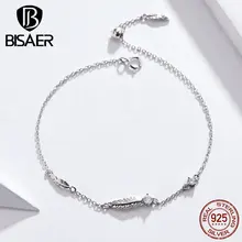 BISAER, 925 пробы, серебряная цепочка, женские браслеты, винтажные перья, серебряные браслеты, застежка-лобстер, серебряные ювелирные изделия ECB133