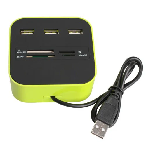 

3 Ports USB 2.0 HUB Multi-card Reader for Sd/mmc/m2/ms Mp-all in One (Green)