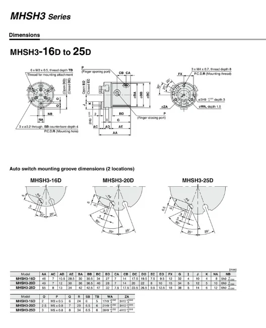 MHSH3-16D/20D/25D/32D/40D/50D/63D/80D SMC цилиндрический трехкулачковый цилиндр газовый коготь, HSH3 серия