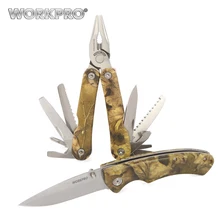 WORKPRO 2PC Camouflage Tool Set Camping Multi Tools Plier Knife Survival Tool Kits