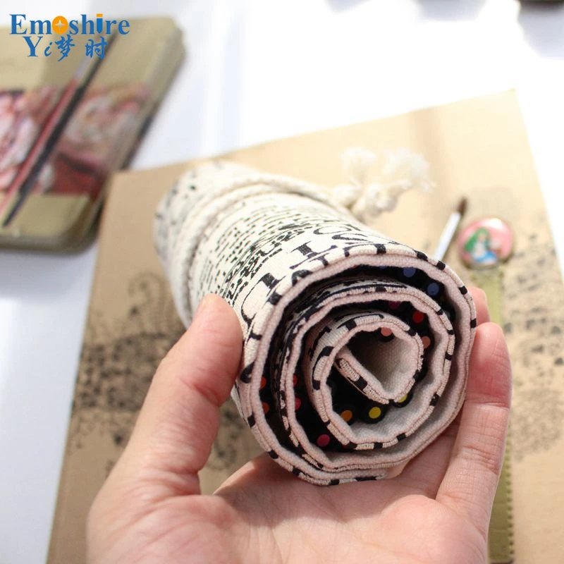 Emoshire Cotton canvas large capacity hand pencil pencil pens students pencils men and women pencil pencil bag (1)