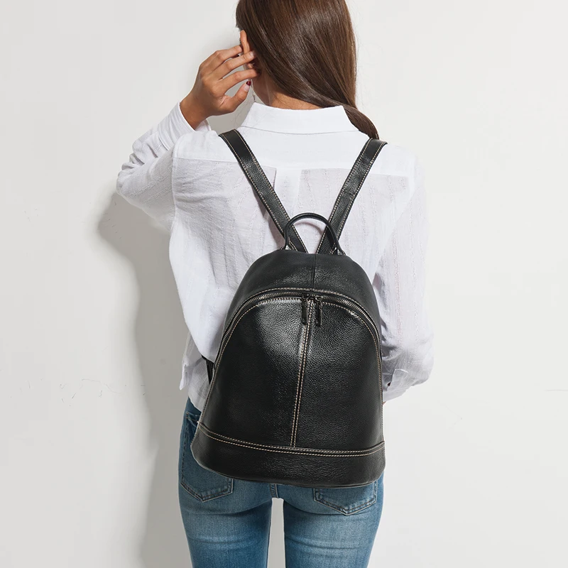  Zency 100% Genuine Leather Fashion Women Backpack Preppy Style Girl's Schoolbag Black Holiday Knaps - 32807252164