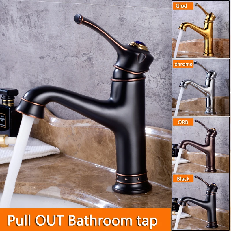 

Black Pull Out Bathroom Basin Faucet Faucet Chrome Black Finish Brass Water Basin Tap Mixer torneira