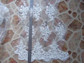 

High Quality African French Scalloped Lace with pearl Beads, Bridal BeadedLace Fabric For Wedding Dress