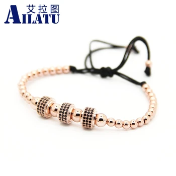 

Ailatu Round Beads Weave Three Micro Pave CZ Charm Balls Braiding Macrame Bracelet for Men's and Girl Friend