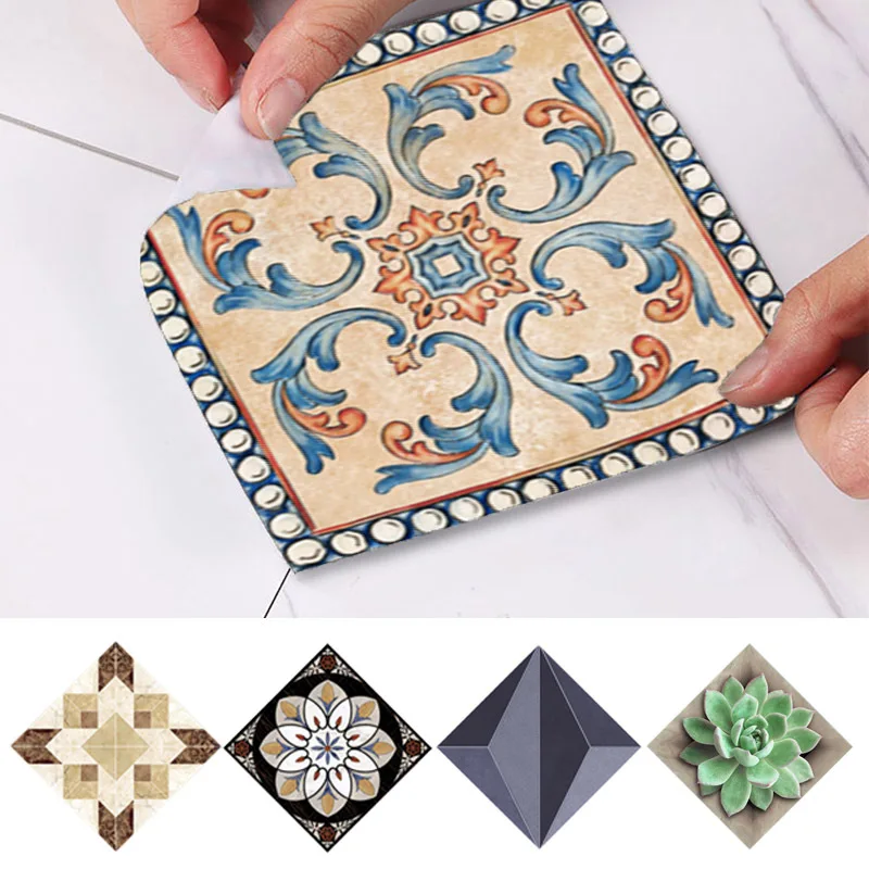 

New Ground Tile Stick Diagonal European Pattern PVC Waterproof Self-adhesive Floor Desktop Stickers Living Room Decoration