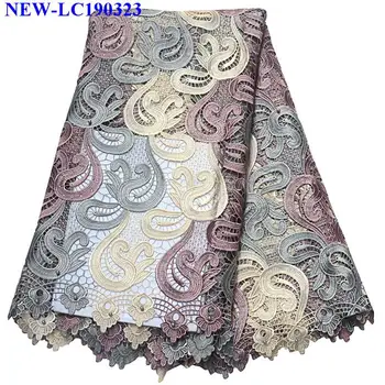 

Nigerian Guipure Cord soluble lace fabric High Quality Water soluble lace fabric with stones for wedding dress 5 yard/lot MXE056