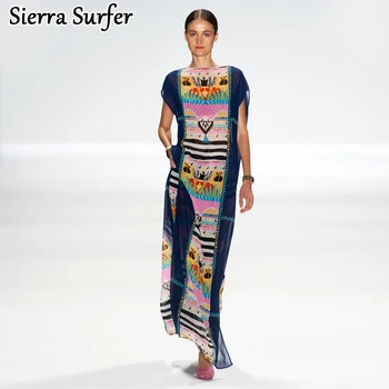

Beachwear Saida De Beach Long For Women Shirt Cover Up Bikini Dress Robe New Snow Spun Sandy Beaches Print Polyester Sierra 2019