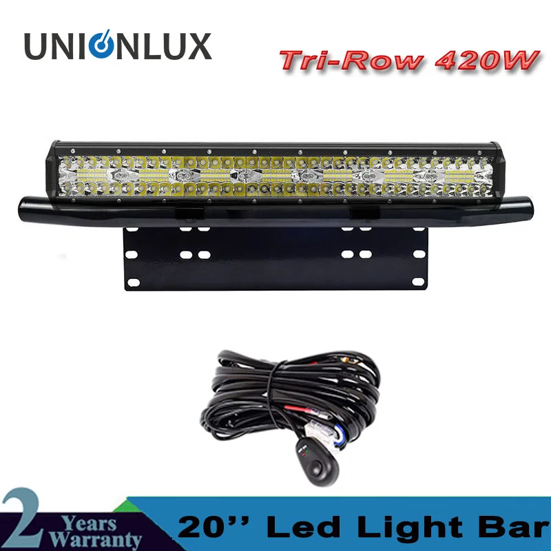 

8D Triple Row Offroad LED Light Bar 20" 420W Combo Beam + Bull Bar License Plate Bracket For 4x4 4WD Trucks Car +Wire Kit