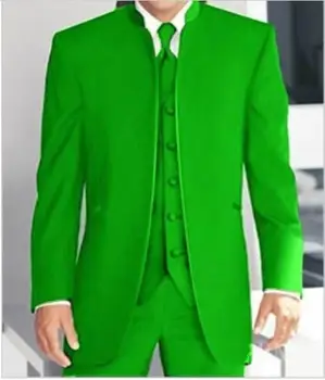 

Wholesale-Custom Made Groom Tuxedos Green Groomsmen Mandarin Lapel Best Man Suit Bridegroom Wedding Prom Suits Slim Fit Blazer