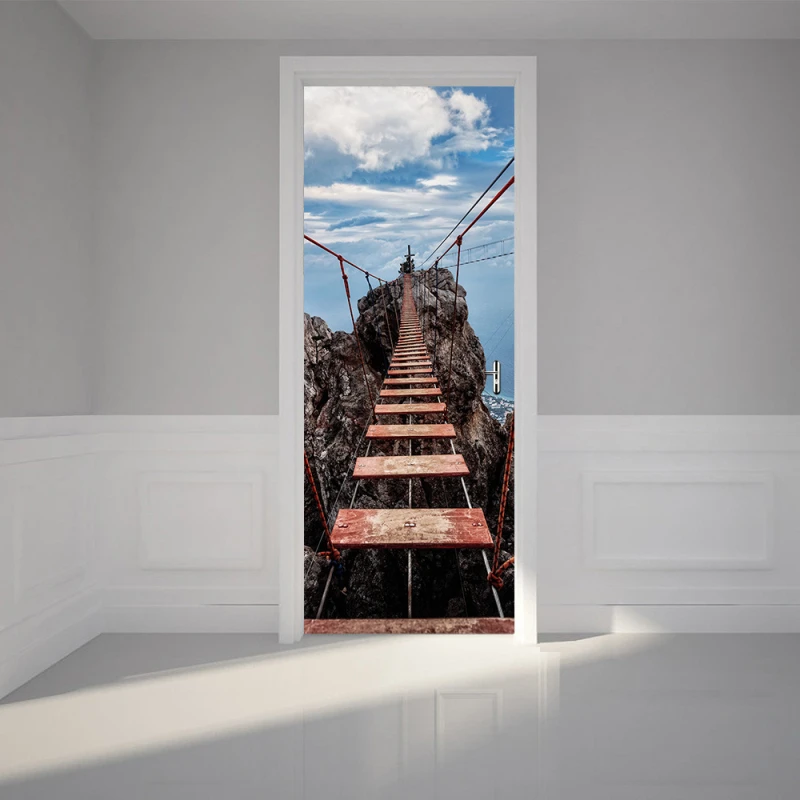

3D Wall Stickers Wallpaper Creative 3d Door hanging Bridge Wooden Doors Renovation Vinyl Waterproof Personality Art Wall Decor