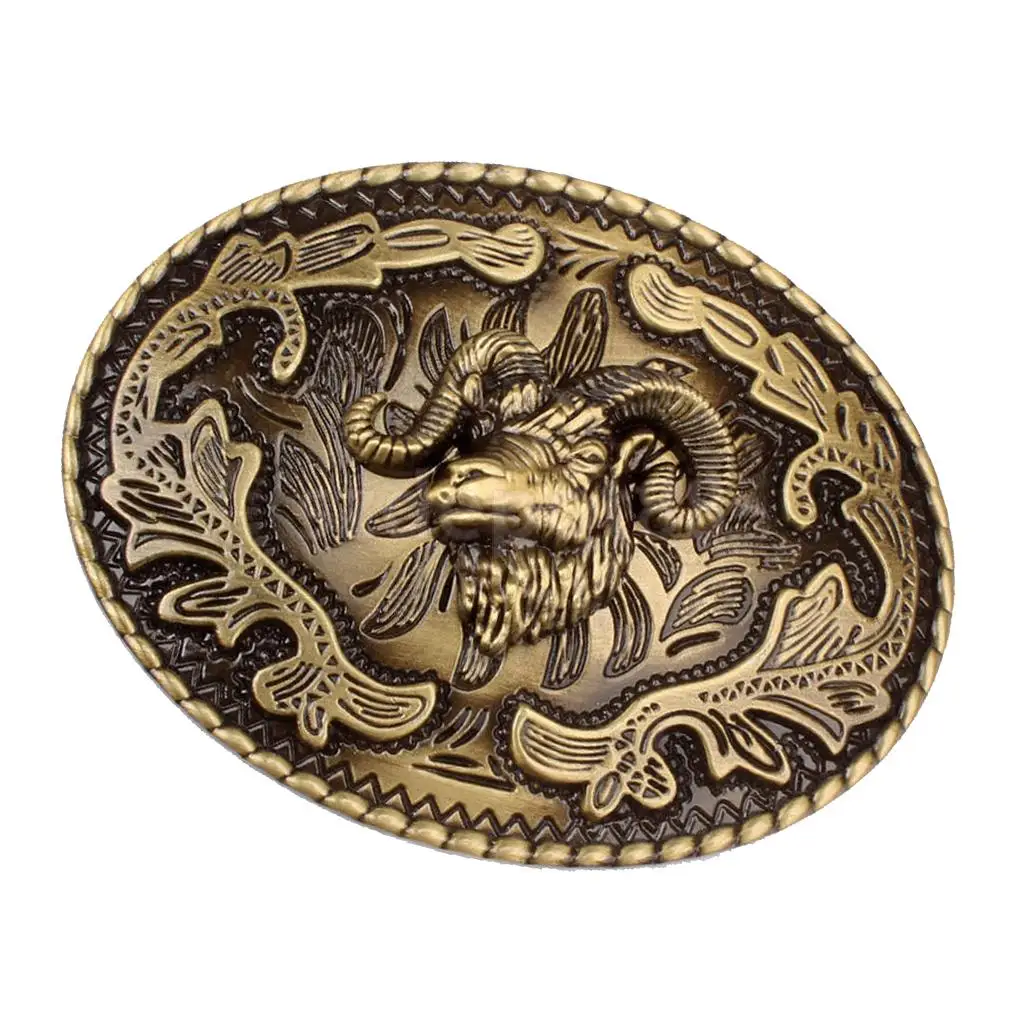Rodeo Goat Head Belt Metal Belt Buckle Arabesque Floral Western Cowboy Cowgirl 