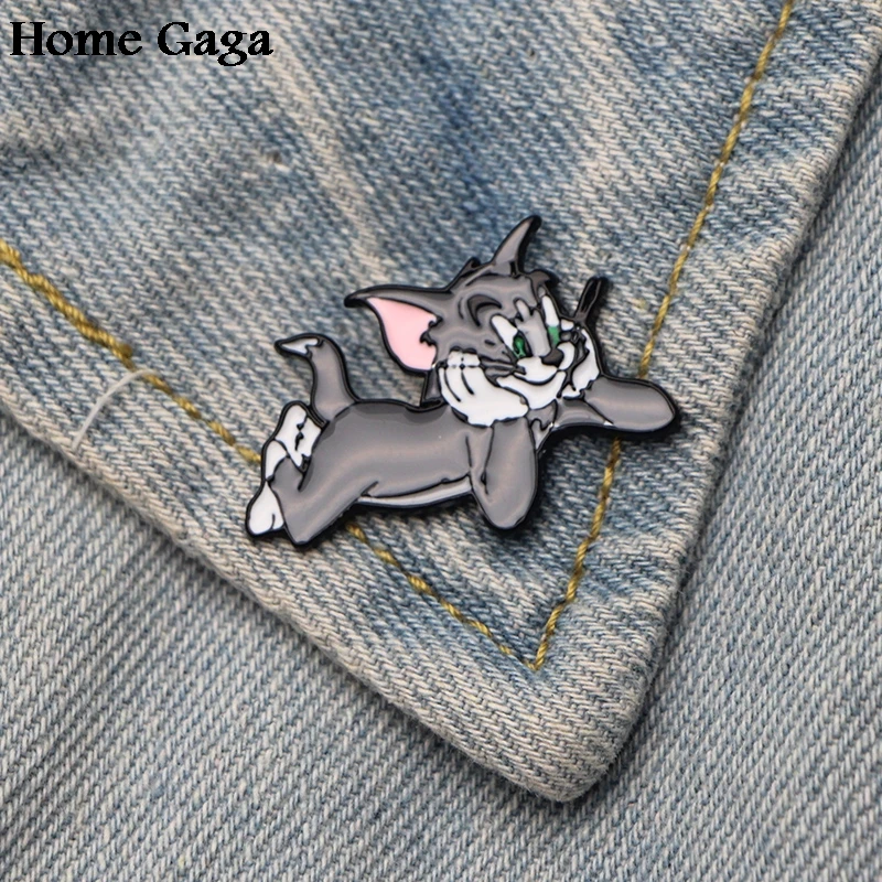 Homegaga Значки из цинкового сплава с изображением кота и мыши для галстука рубашки