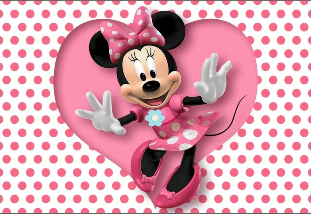 

7x5FT Pink Minnie Dance Polka Dots Love Heart Shape Custom Photo Studio Background Backdrop Vinyl 220cm x 150cm