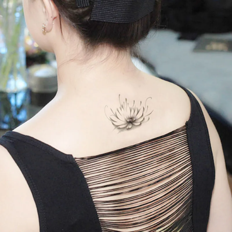 Temporary Tattoos Neck Back Lotus Flower Makeup Fake Spray -8577