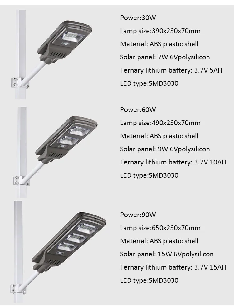 IP65 Солнечный светодиодный уличный свет Открытый датчик солнечной энергии 30 Вт 60 Вт 90 Вт дорожный Путь сад светодиодный уличный фонарь