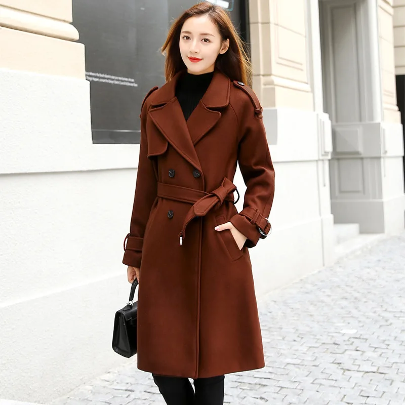 

Fashion Wool Coat Long Wool Blend Coat and Jacket Solid Women Coats Autumn Winter