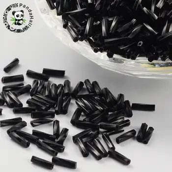 

Glass Twist Bugles Seed Beads, Black, about 6mm long, 1.8mm in diameter, hole: 0.6mm; about 1250pcs/50g