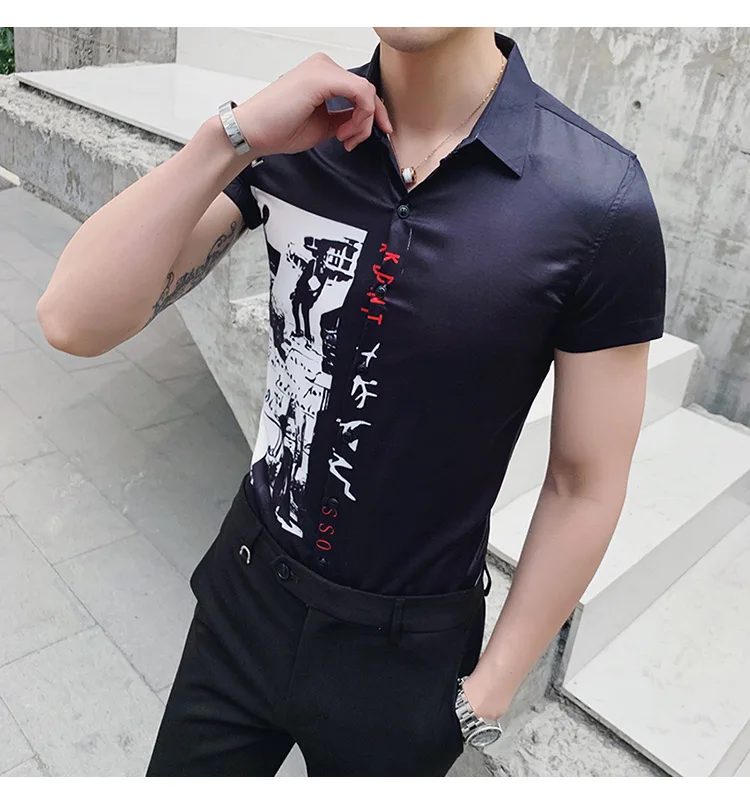 Camiseta Hombre с принтом, короткий рукав, рубашка на пуговицах, модные дизайнерские вечерние Клубные вечерние рубашки для выпускного вечера