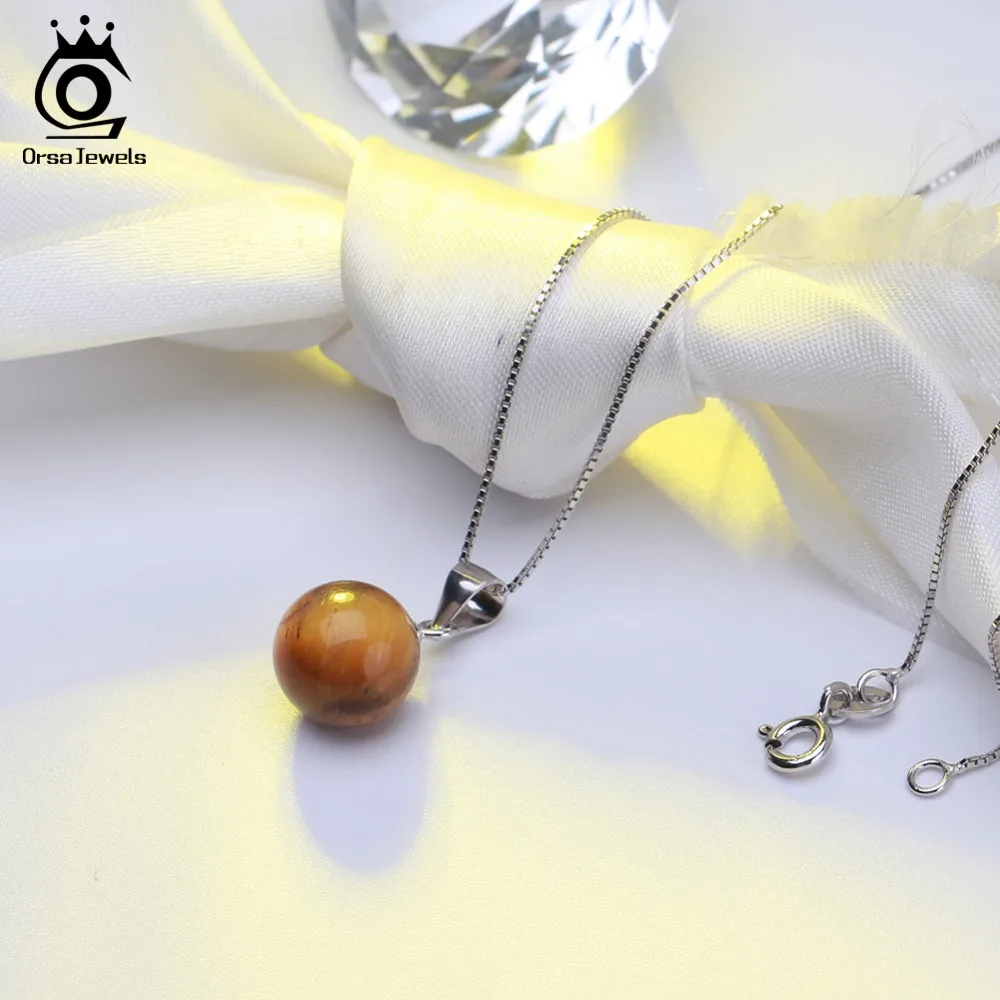 100% Real 925 Sterling Silver Tiger's Eye Stone Pendant Necklace For Women