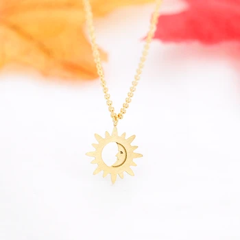 

Wholesale 10pcs Stainless Steel Moon Sun Charm Necklaces For Women Men Fashion Jewelry Friendship Gift