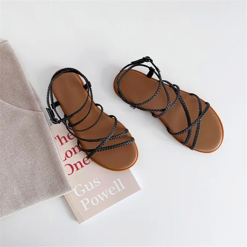 

2019 summer new flat bottom Roman sandals straps wrapped beach sandals thin belt combination bohemian holiday fairy sandals wome