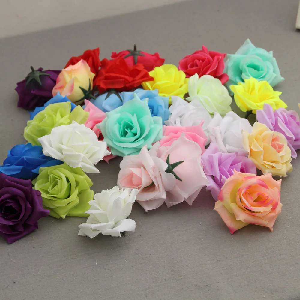 

100pcs/lot 8cm Artificial Flowers Silk Roses Heads For Wedding Decoration Party Fake Scrapbooking Floral Wreath Home Accessories