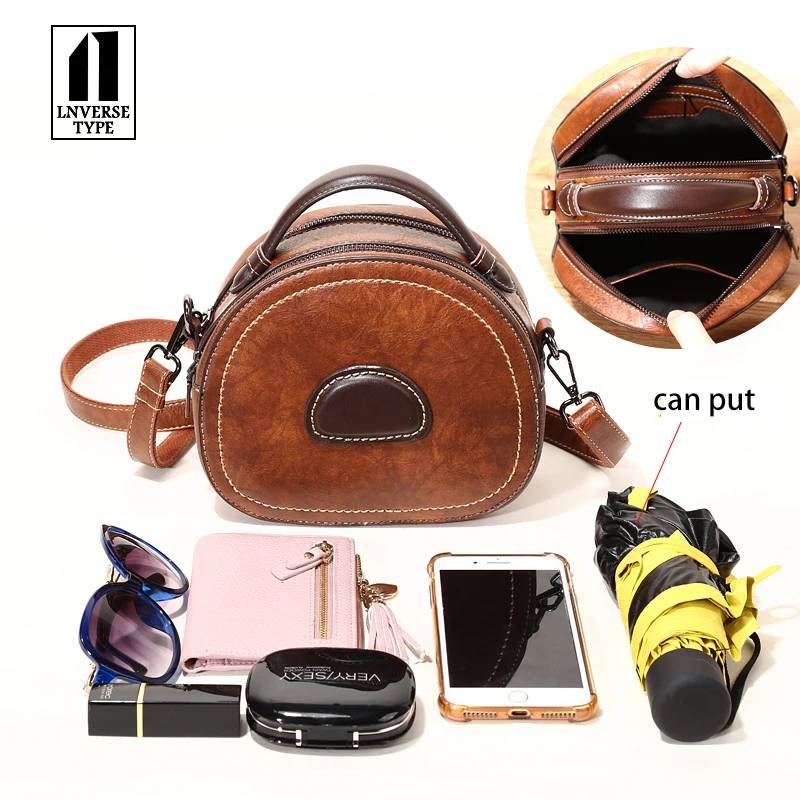 bag female PU Cow leather shoulder messenger bag Ladies bag PU retro round bag for women 2019 Contrast portable small handbags