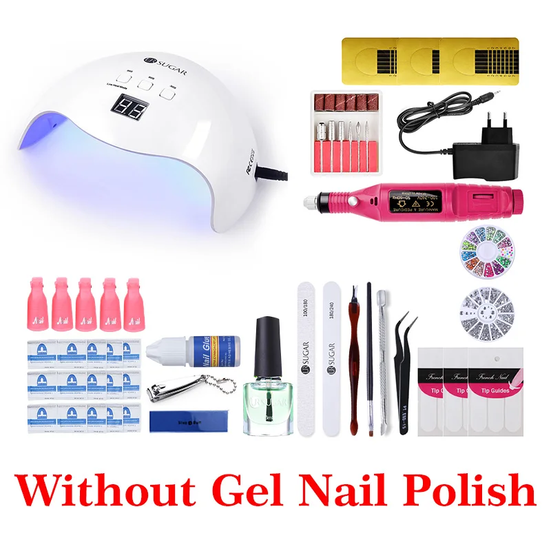 Günstige UR ZUCKER Nagel Set Farben Gel Polish Base Top Coat Nagel Kits 40w Uv Led Lampe Elektrische Bohrer Maniküre nail art Werkzeug